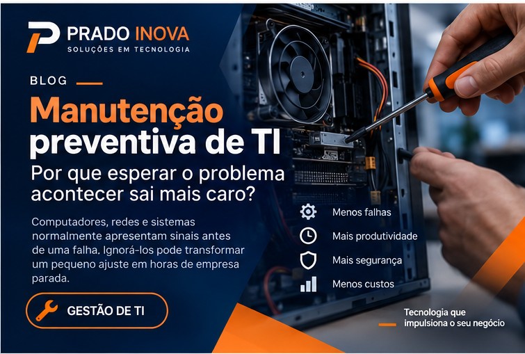 Técnico realizando manutenção preventiva em equipamentos de TI
